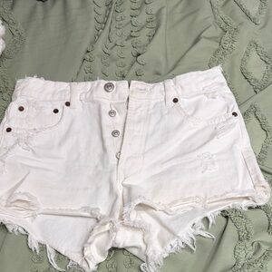 Zara White Distressed Jean Shorts